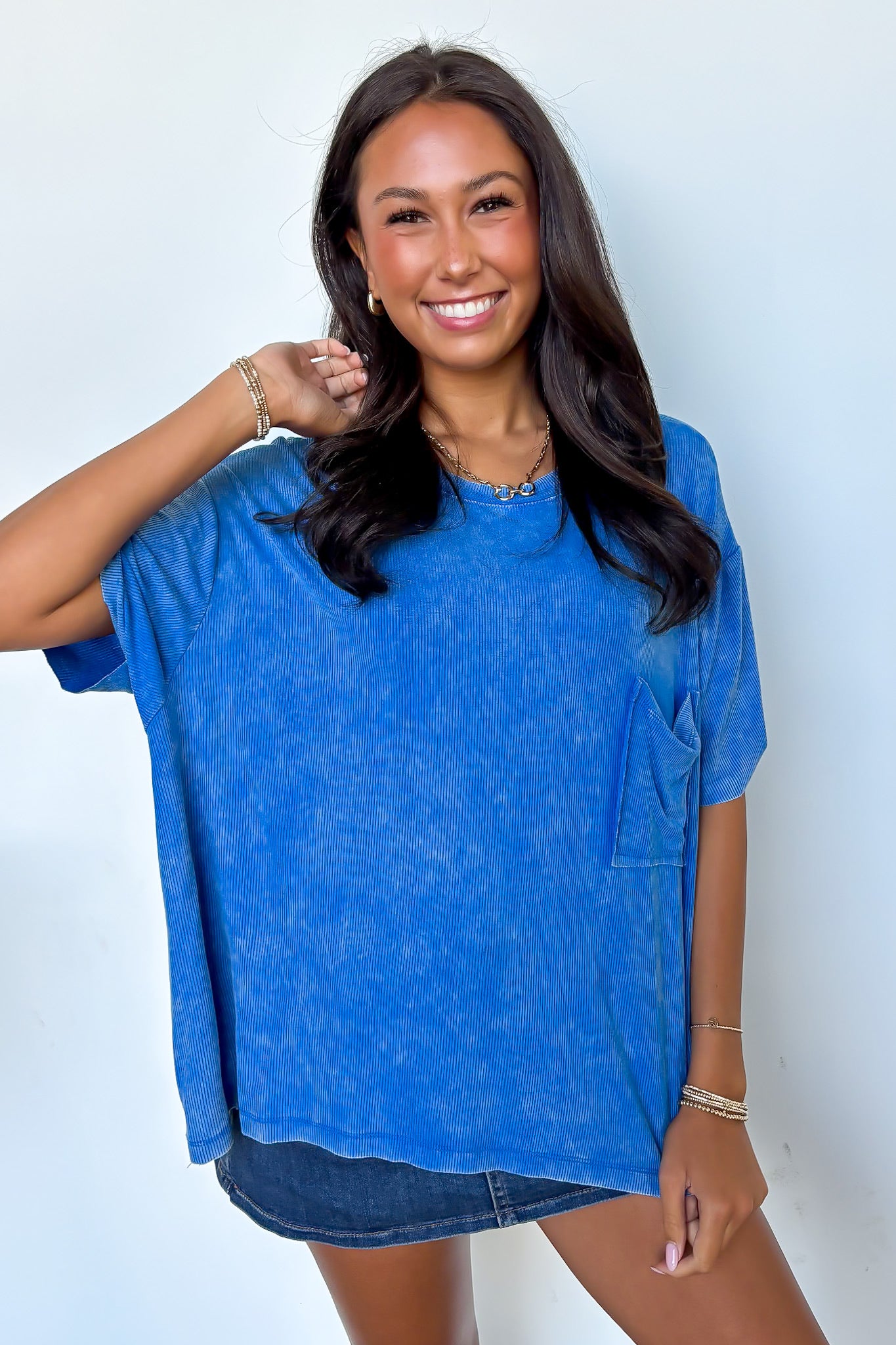 Rylee Mineral Wash Ribbed Relaxed Pocket Top - BACK IN STOCK
