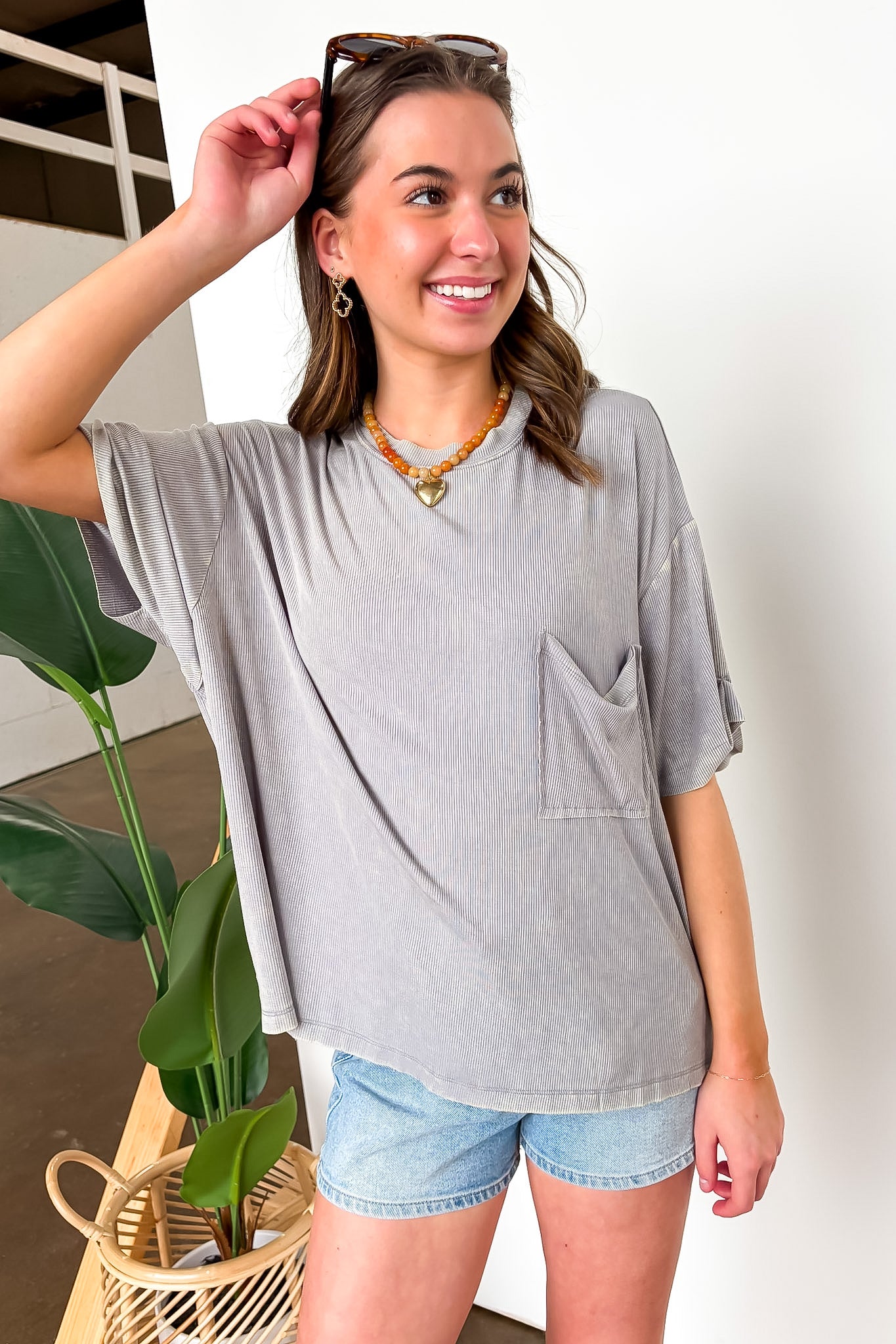 Rylee Mineral Wash Ribbed Relaxed Pocket Top - BACK IN STOCK