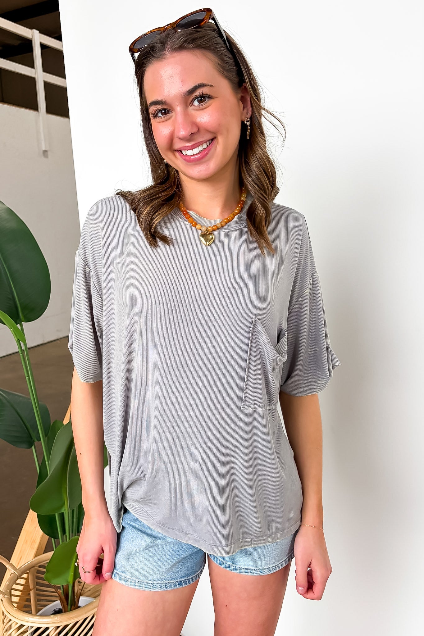 Sleet / SM Rylee Mineral Wash Ribbed Relaxed Pocket Top - BACK IN STOCK - Madison and Mallory