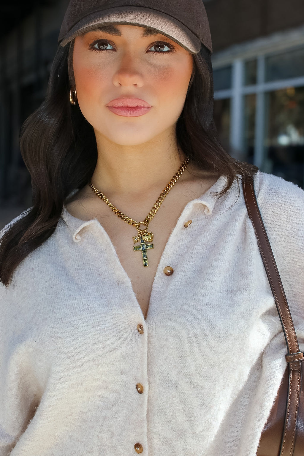 Sage Cross Charm Necklace