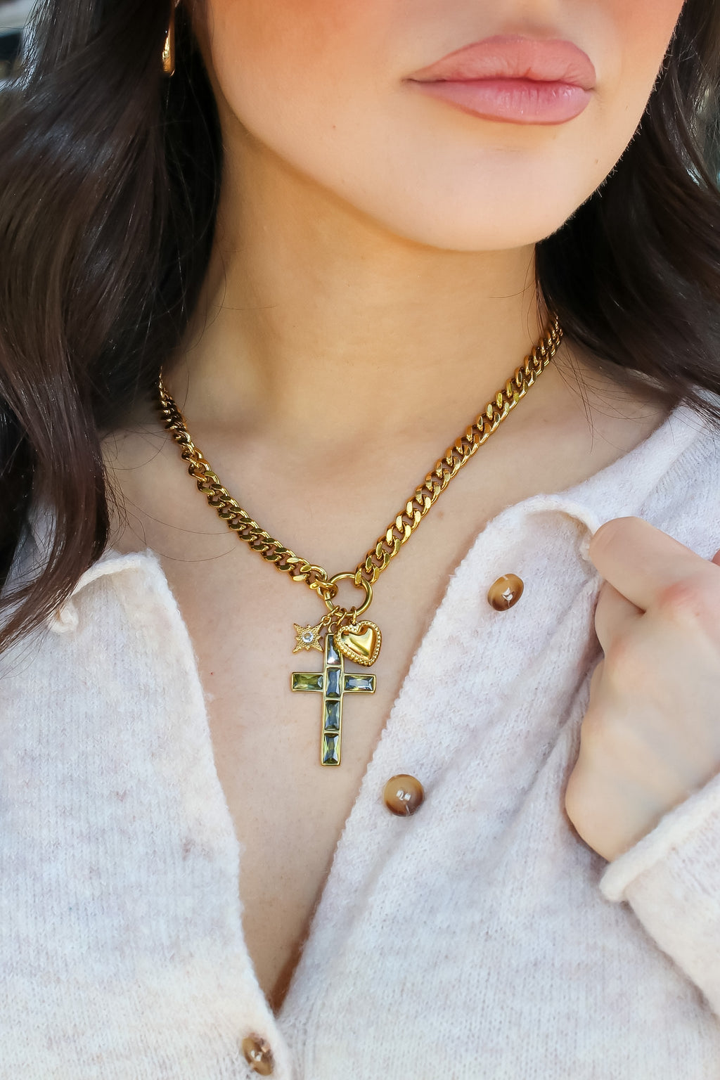Sage Cross Charm Necklace