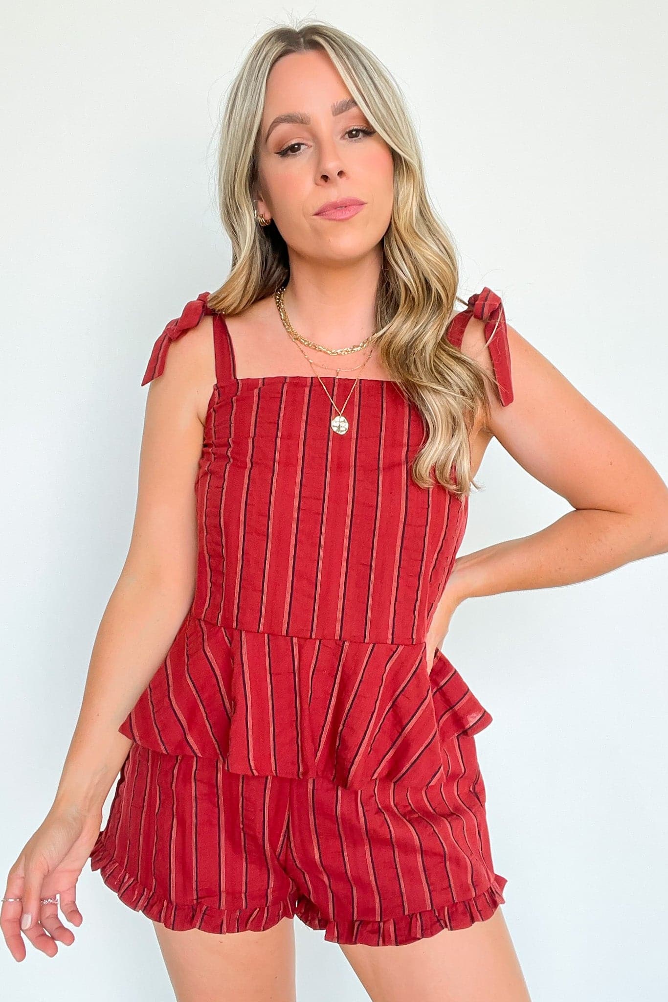  Sail West Tie Strap Peplum Striped Tank Top - FINAL SALE - Madison and Mallory