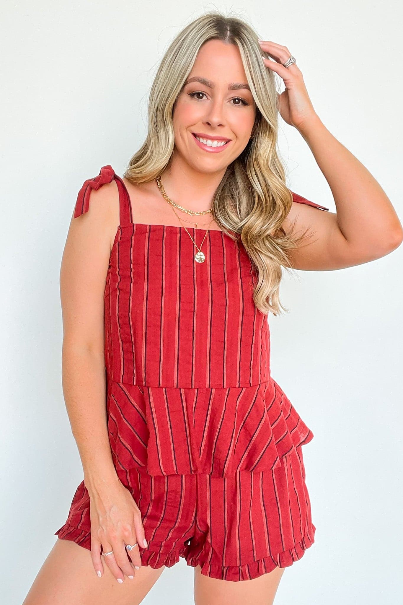  Sail West Tie Strap Peplum Striped Tank Top - FINAL SALE - Madison and Mallory