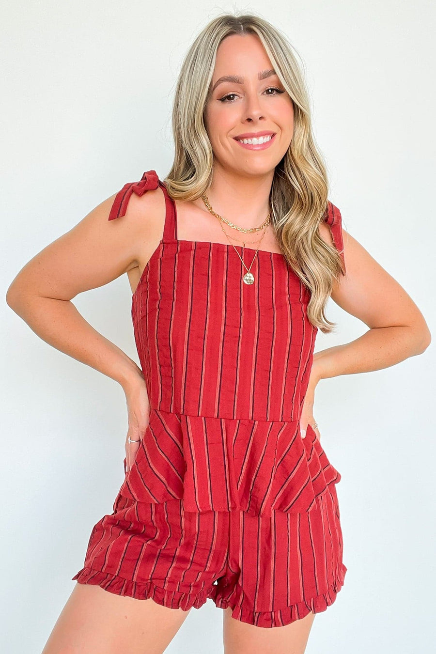  Sail West Tie Strap Peplum Striped Tank Top - FINAL SALE - Madison and Mallory