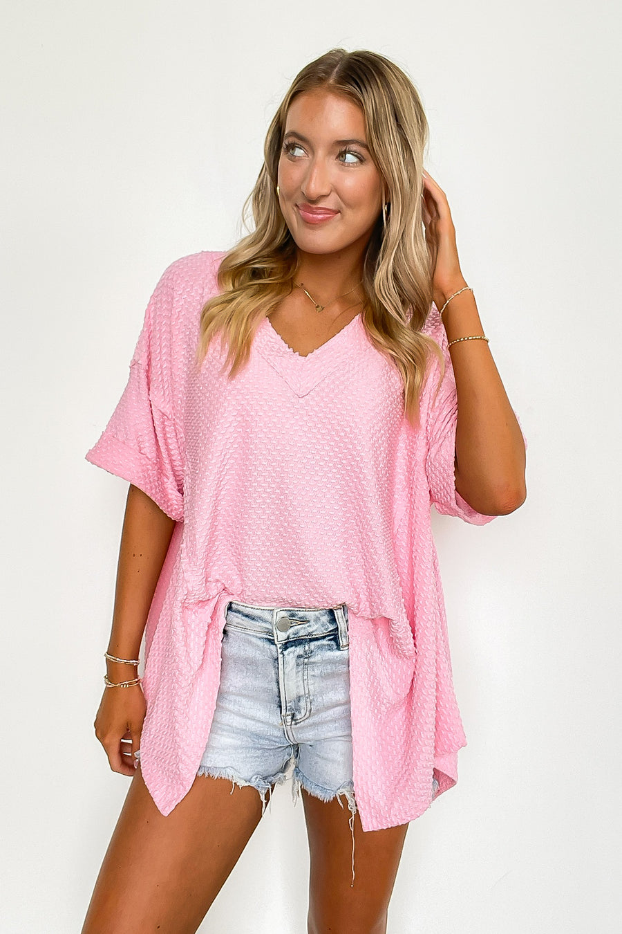 Salt and Sol Dotted Jacquard Knit Short Sleeve Top - Madison and Mallory