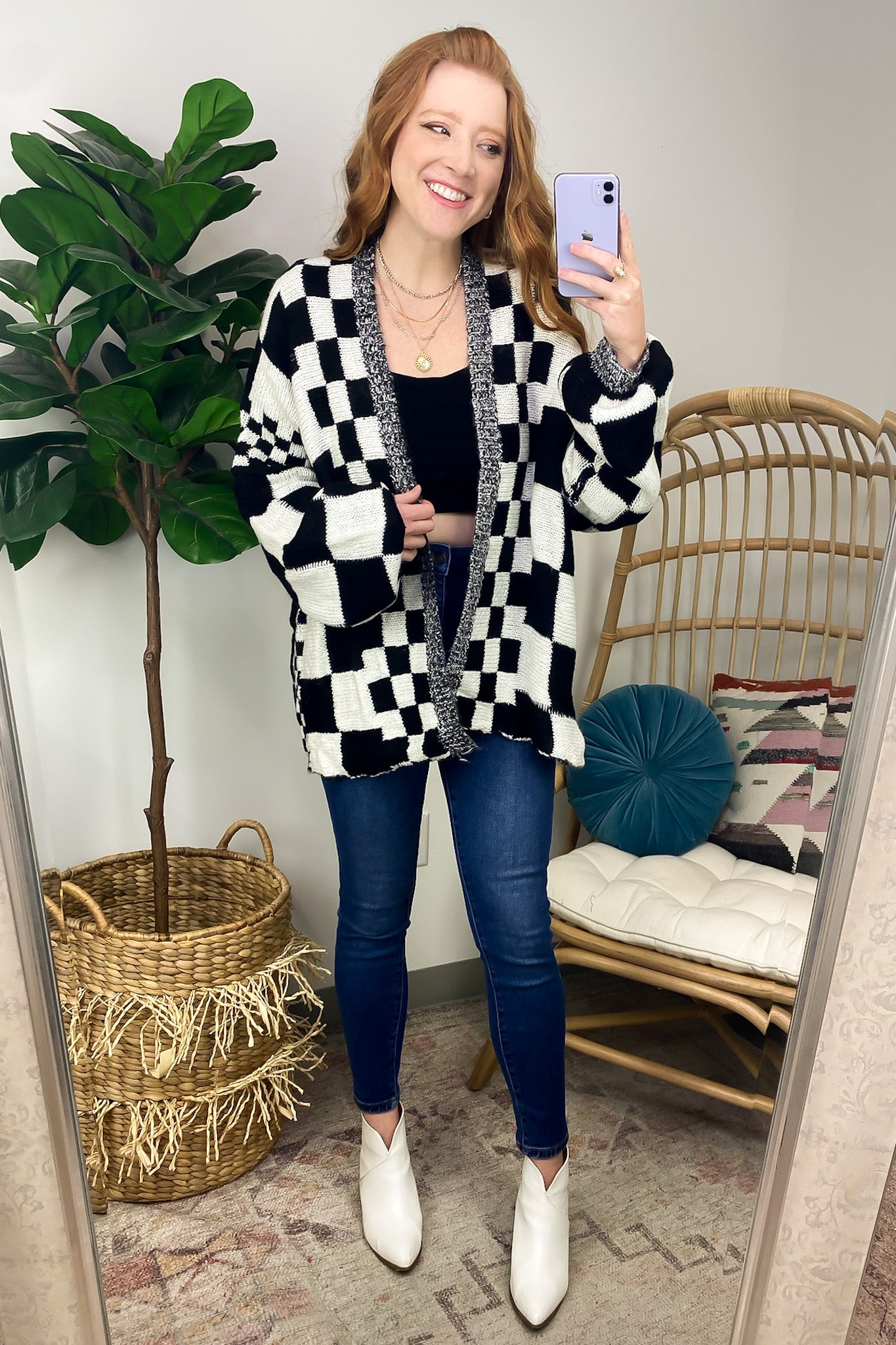  Same Energy Checkered Block Cardigan - Madison and Mallory