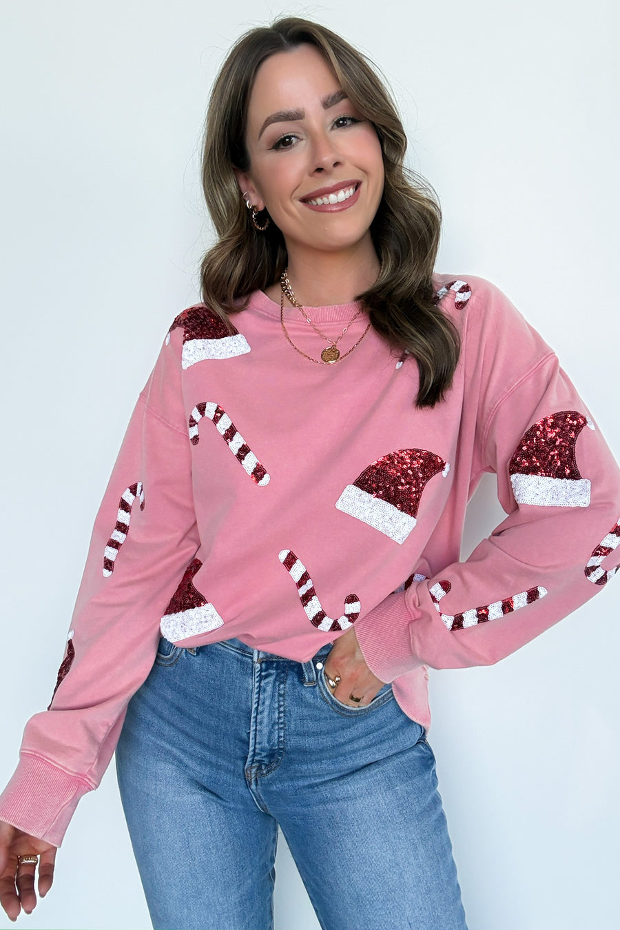 S / Mauve Santa Baby Sequin Pullover - Madison and Mallory