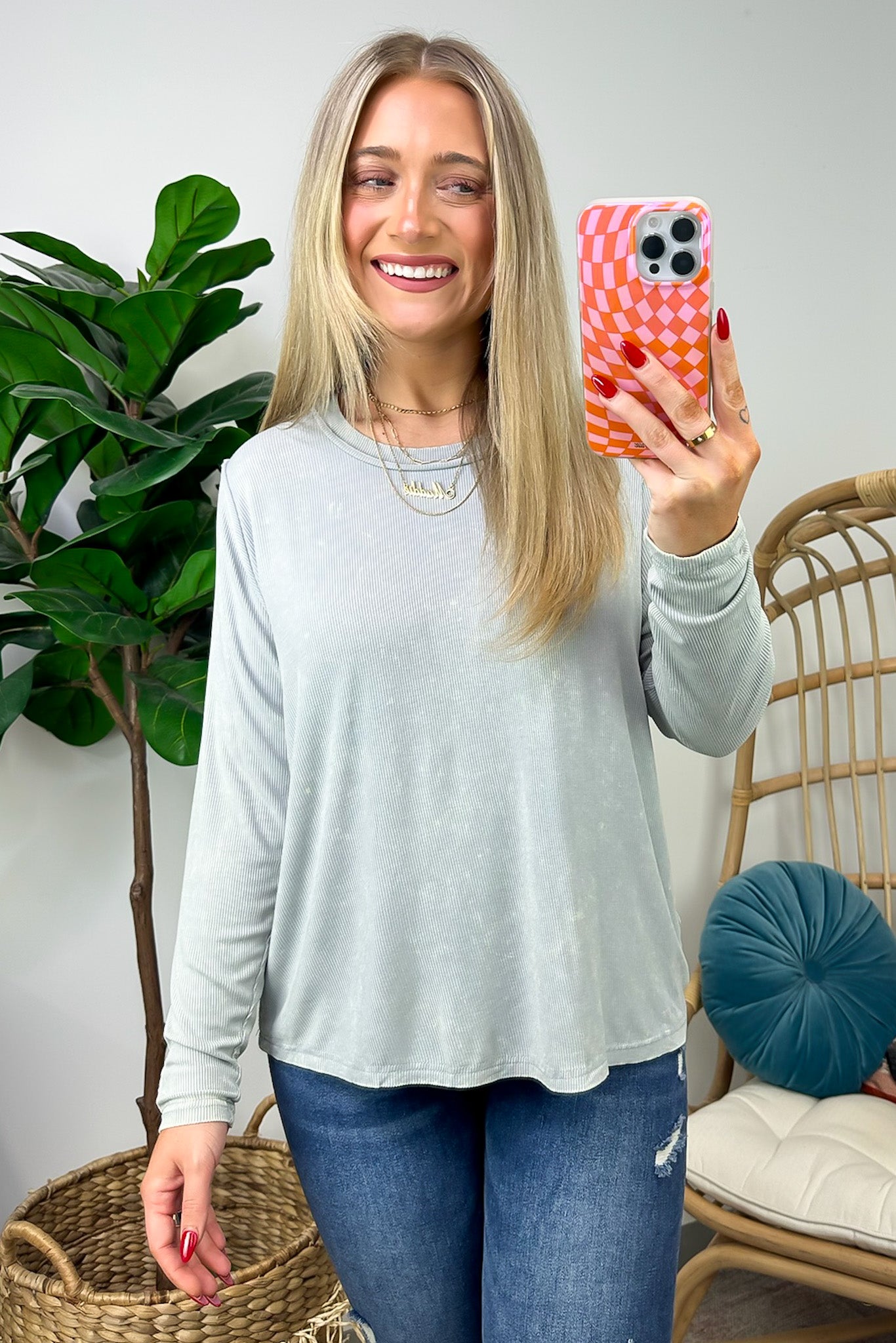 Light Gray / S Sarinah Washed Ribbed Scoop Neck Top - Madison and Mallory