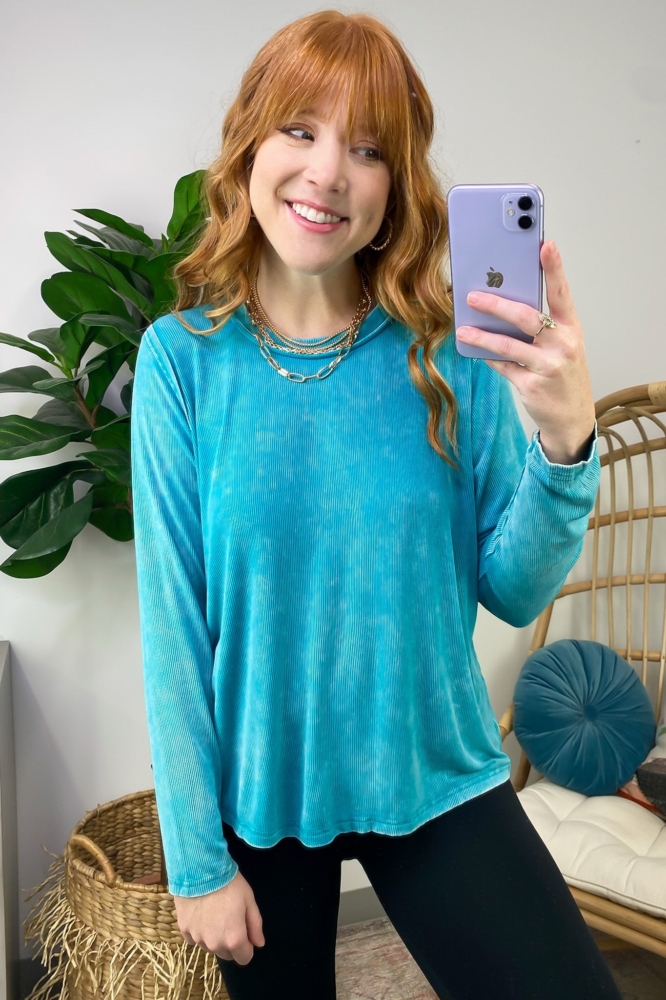 Light Teal / S Sarinah Washed Ribbed Scoop Neck Top - Madison and Mallory