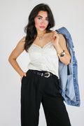 Satin Spot Lace Trim Button Tank Top