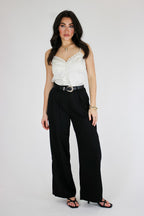 Satin Spot Lace Trim Button Tank Top - Madison and Mallory