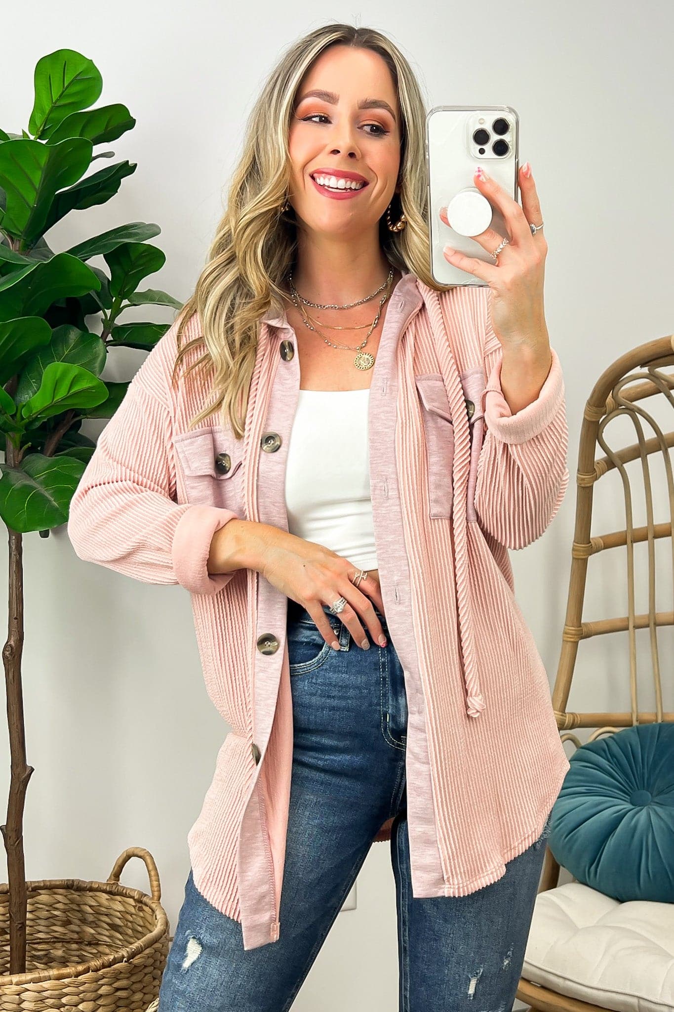 Blush / S Saturday Satisfaction Ribbed Hooded Shacket - BACK IN STOCK! - Madison and Mallory