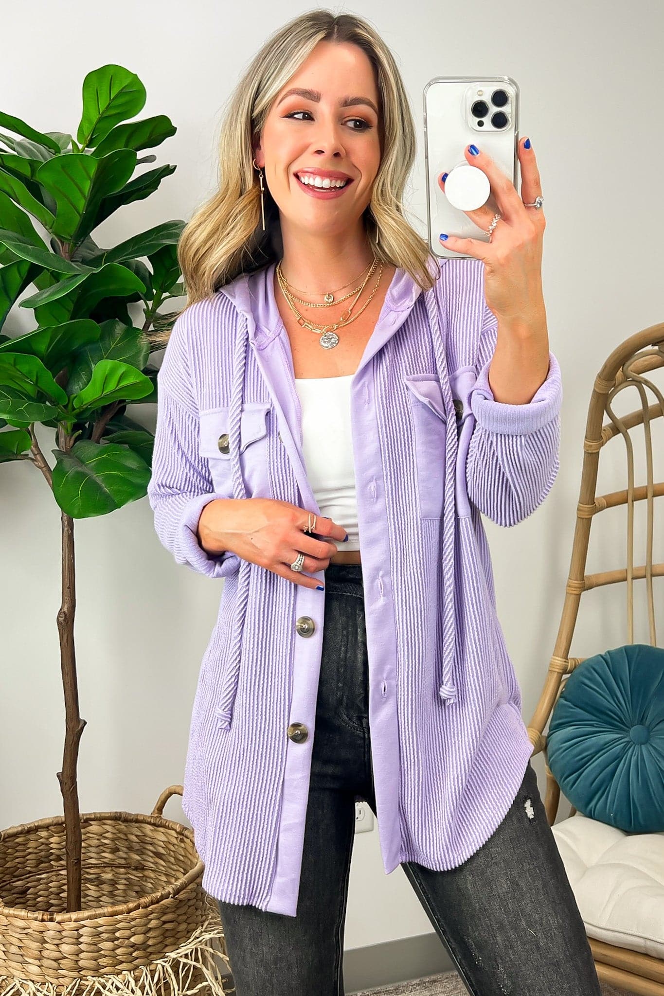 Lavender / S Saturday Satisfaction Ribbed Hooded Shacket - BACK IN STOCK! - Madison and Mallory