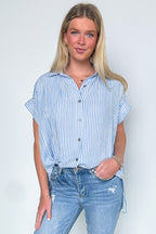 Light Blue/White / S Savani Button Down Striped Top - Madison and Mallory