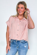 Orange/White / S Savani Button Down Striped Top - FINAL SALE - Madison and Mallory