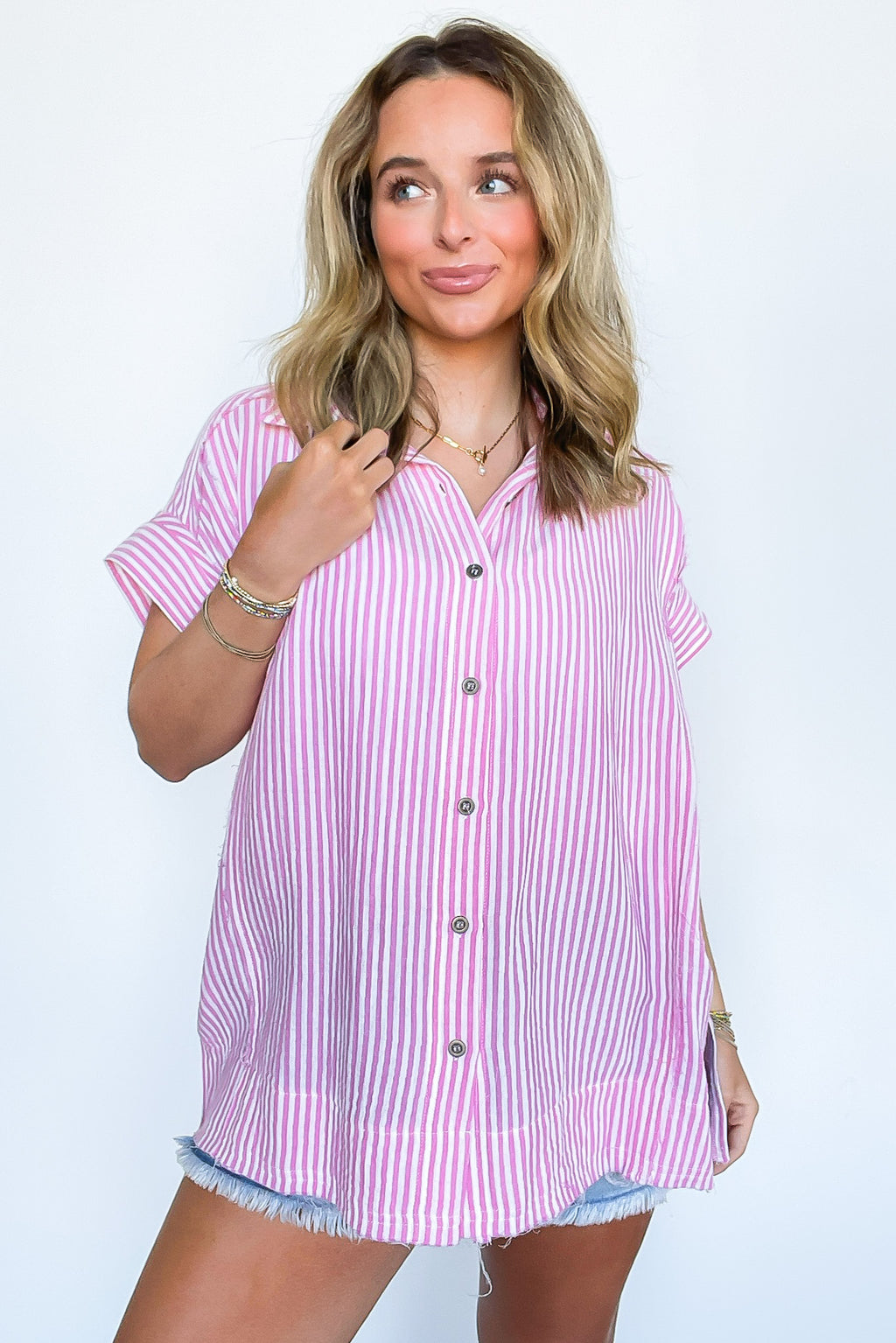 Savani Button Down Striped Top - Madison and Mallory