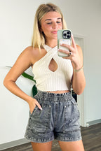 Say the Word Acid Wash Denim Paper Bag Waist Shorts - FINAL SALE - Madison and Mallory
