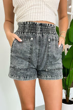 Say the Word Acid Wash Denim Paper Bag Waist Shorts - FINAL SALE - Madison and Mallory