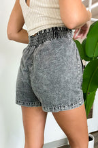 Say the Word Acid Wash Denim Paper Bag Waist Shorts - FINAL SALE - Madison and Mallory
