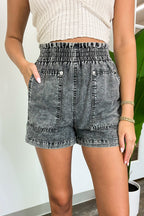 Say the Word Acid Wash Denim Paper Bag Waist Shorts - FINAL SALE - Madison and Mallory