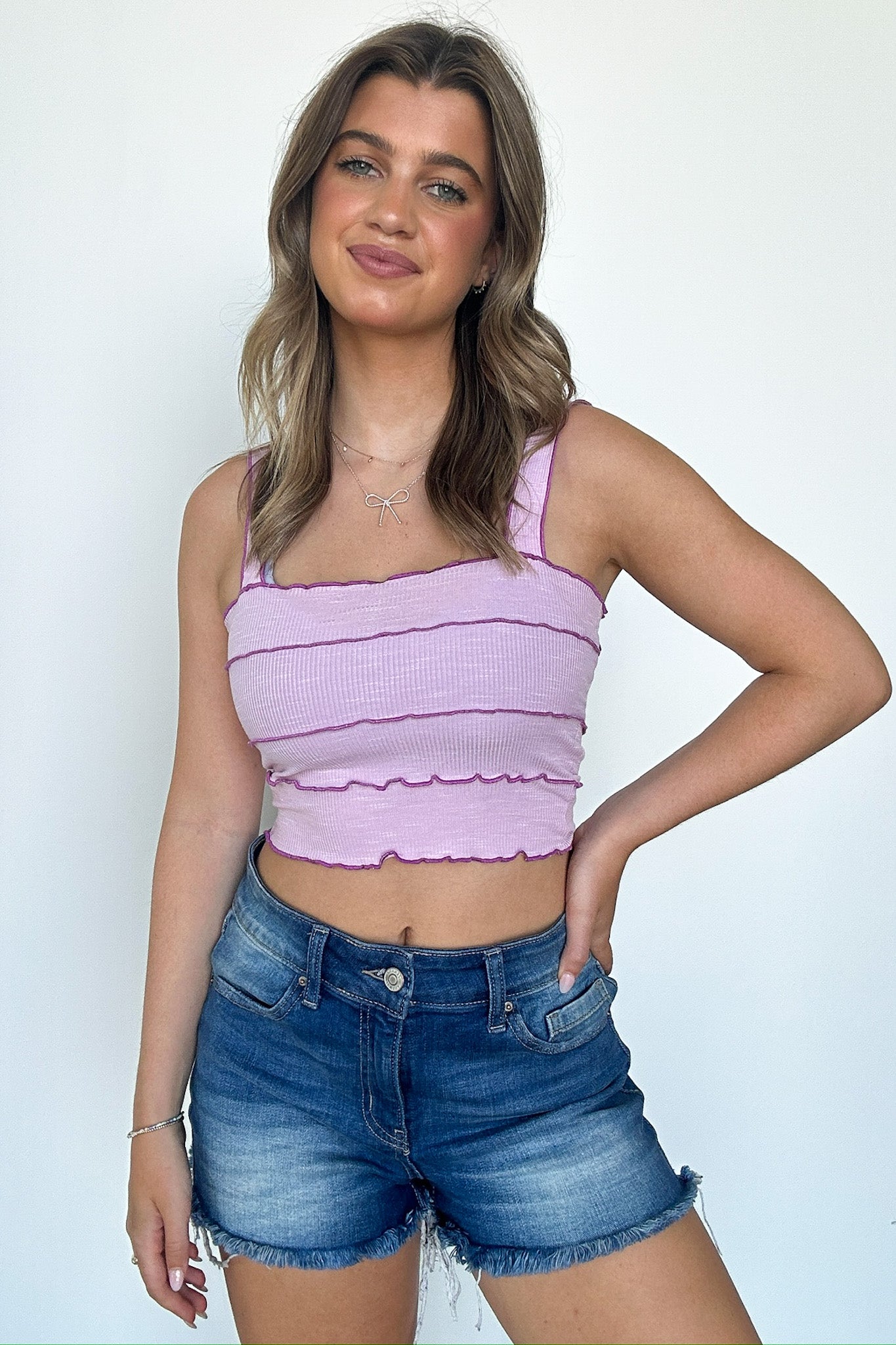 Lilac / S Scarlette Seamed Contrast Tank Top - FINAL SALE - Madison and Mallory