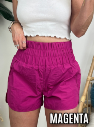 Magenta / S Running Errands High Waist Smocked Waist Shorts - FINAL SALE - Madison and Mallory
