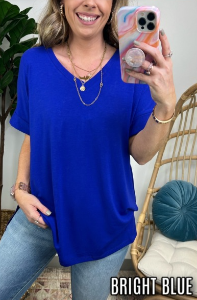 Bright Blue / S Mariza Rolled Sleeve Top - BACK IN STOCK - Madison and Mallory