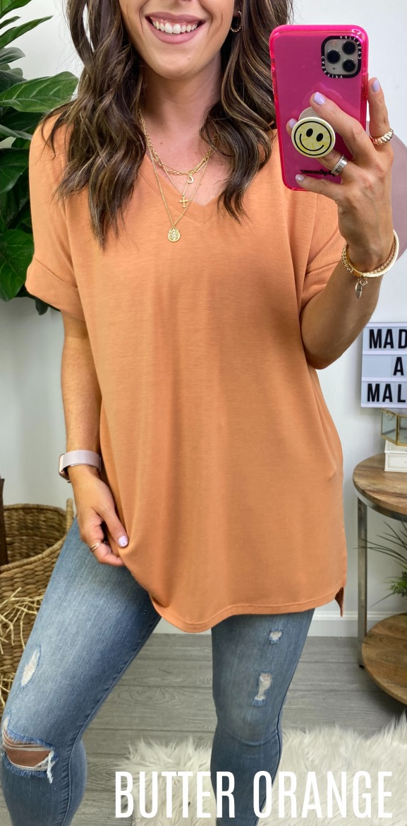 Butter Orange / S Mariza Rolled Sleeve Top - BACK IN STOCK - Madison and Mallory