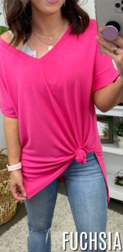 Fuchsia / S Mariza Rolled Sleeve Top - BACK IN STOCK - Madison and Mallory