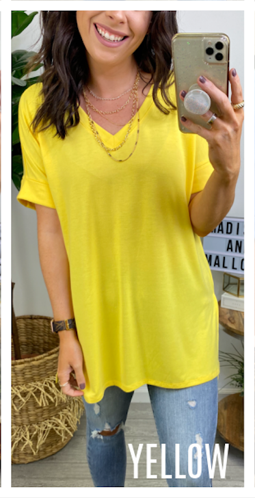 Yellow / S Mariza Rolled Sleeve Top - BACK IN STOCK - Madison and Mallory