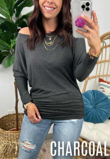 Charcoal / S Cailey Boat Neck Dolman Top - FINAL SALE - Madison and Mallory