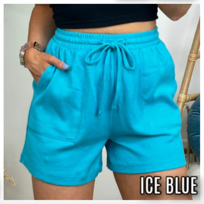 Ice Blue / S Harvison Drawstring Waist Shorts - FINAL SALE - Madison and Mallory