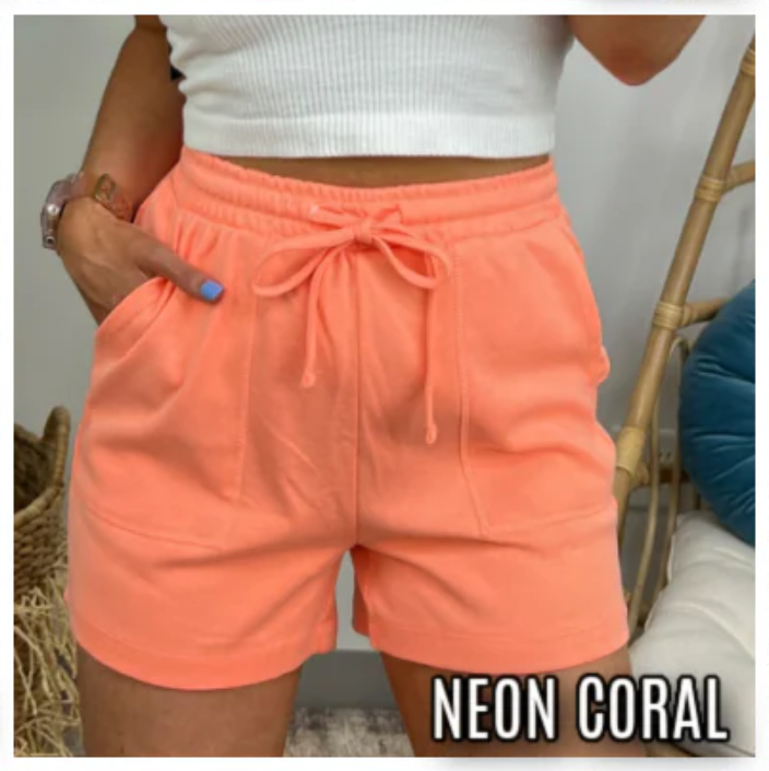 Neon Coral / S Harvison Drawstring Waist Shorts - FINAL SALE - Madison and Mallory