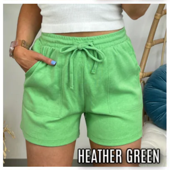 Heather Green / S Harvison Drawstring Waist Shorts - FINAL SALE - Madison and Mallory