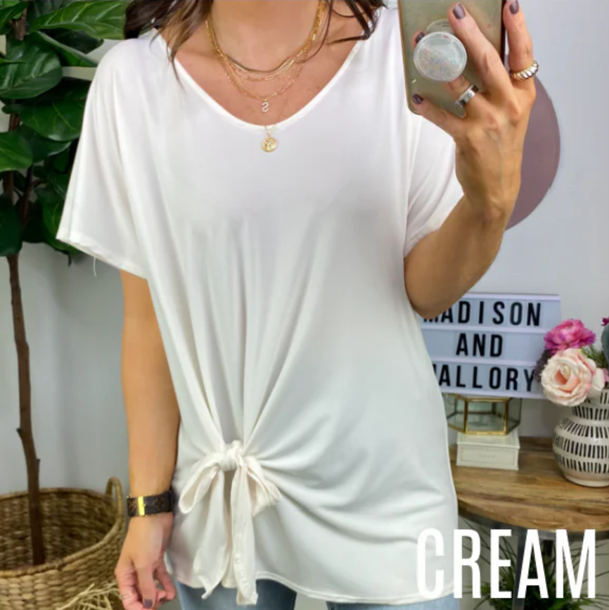 Cream / S Picture Us Short Sleeve Tie Front Top - FINAL SALE - Madison and Mallory