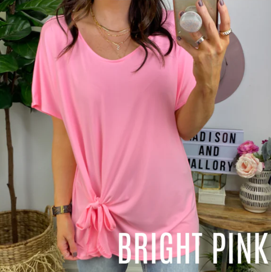 Bright Pink / S Picture Us Short Sleeve Tie Front Top - FINAL SALE - Madison and Mallory