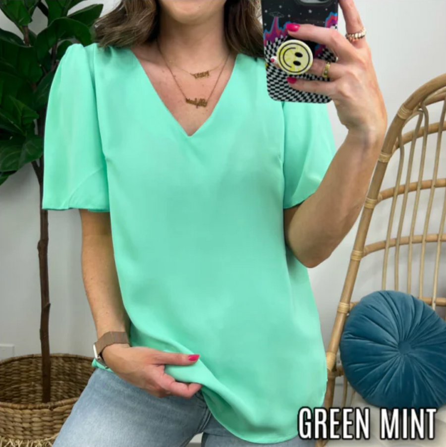 Green Mint / S Magnificent Moments Flutter Sleeve Top - FINAL SALE - Madison and Mallory