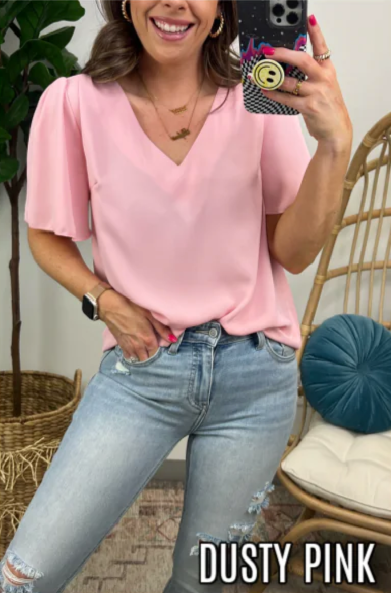 Dusty Pink / S Magnificent Moments Flutter Sleeve Top - FINAL SALE - Madison and Mallory