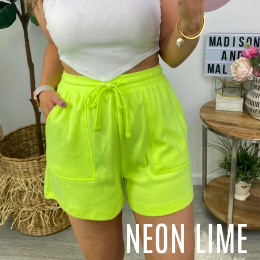 Neon Lime / XS Ashlea Drawstring Waist Shorts (MORE COLORS) - FINAL SALE - Madison and Mallory