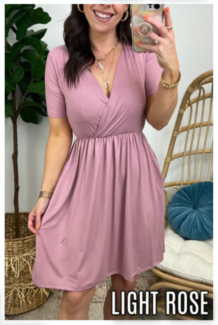 Light Rose / S Top Notch Surplice Front Dress - FINAL SALE - Madison and Mallory