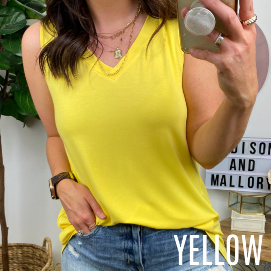 Yellow / S Ashten V-Neck Relaxed Fit Tank Top - FINAL SALE - Madison and Mallory