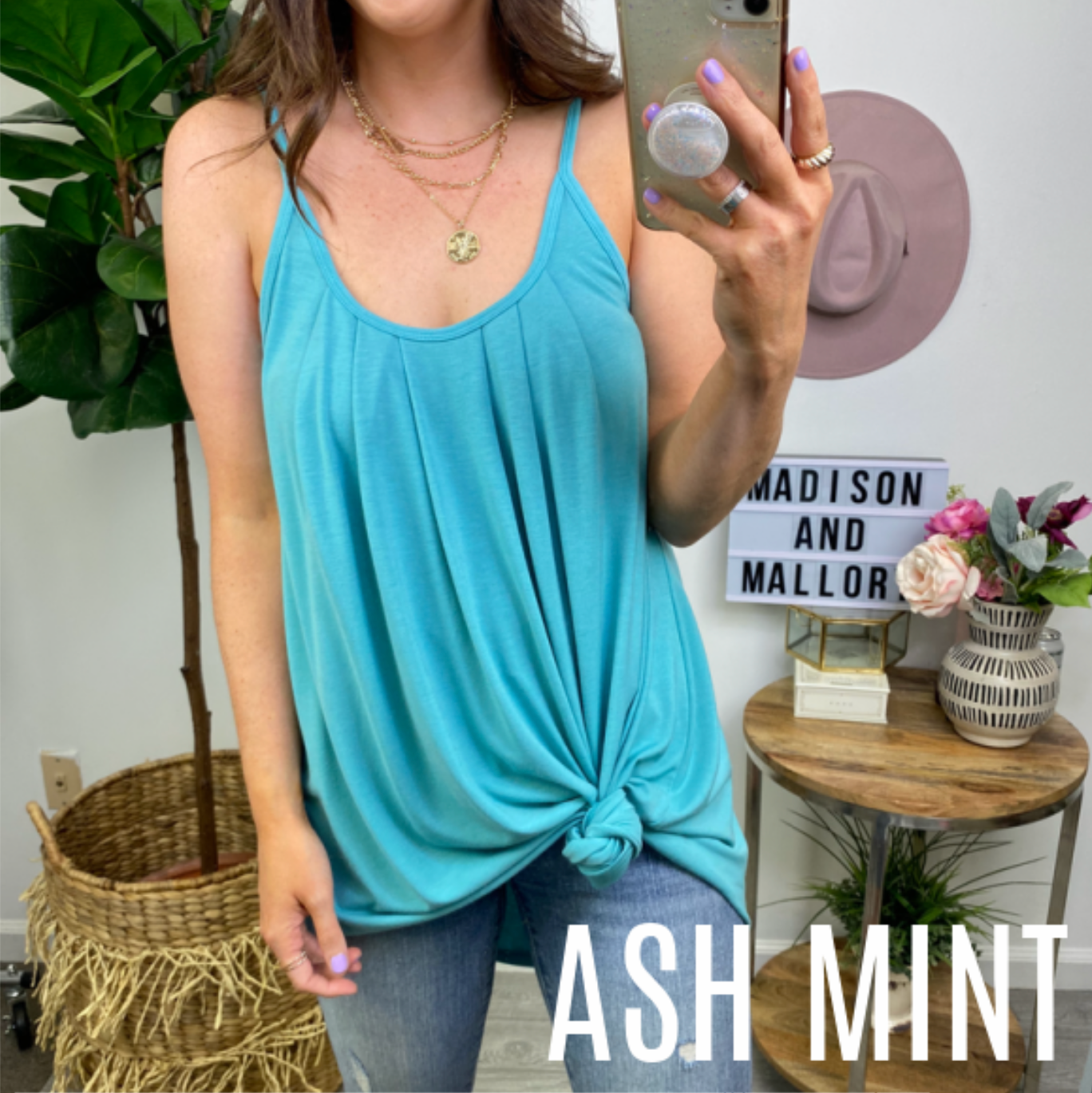 Ash Mint / S Gayle Flowy Pleated Tank Top - FINAL SALE - Madison and Mallory