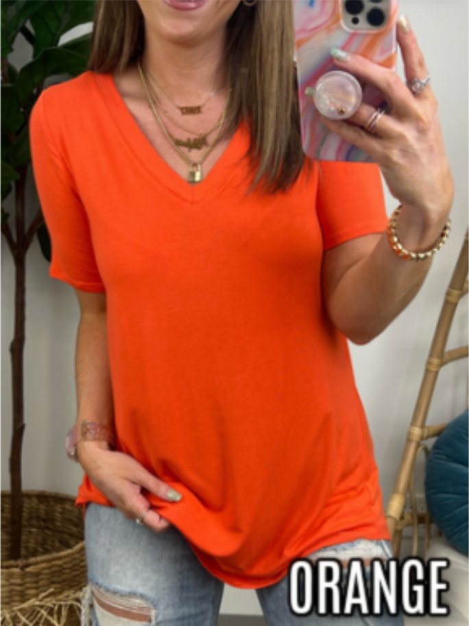 Orange / S Ameera V-neck Short Sleeve Top - FINAL SALE - Madison and Mallory