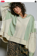 Lisette Notched Neck Contrast Knit Top