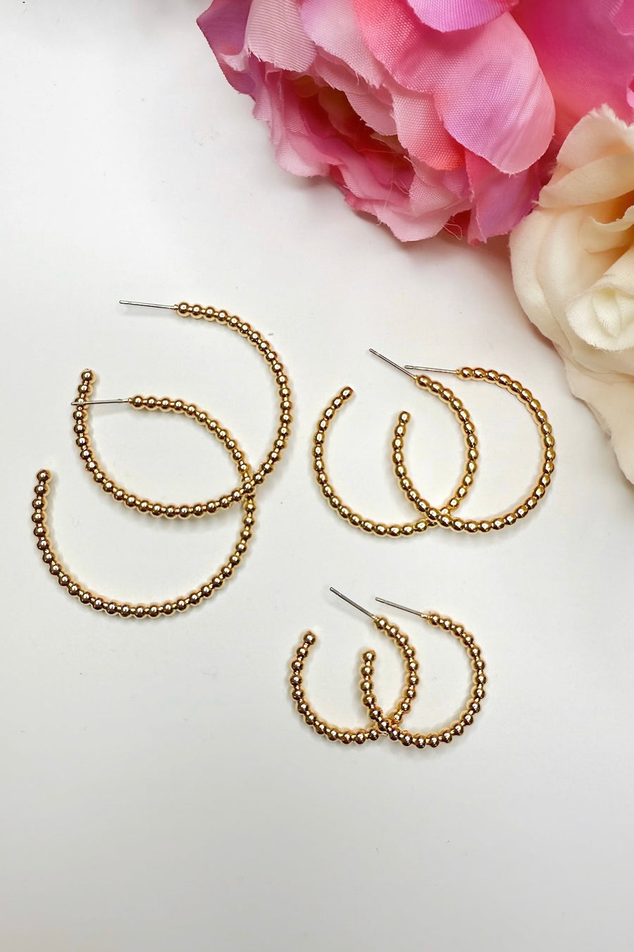 Gold Sculpted Glow Ball Hoop Trio Earring Set - Madison and Mallory