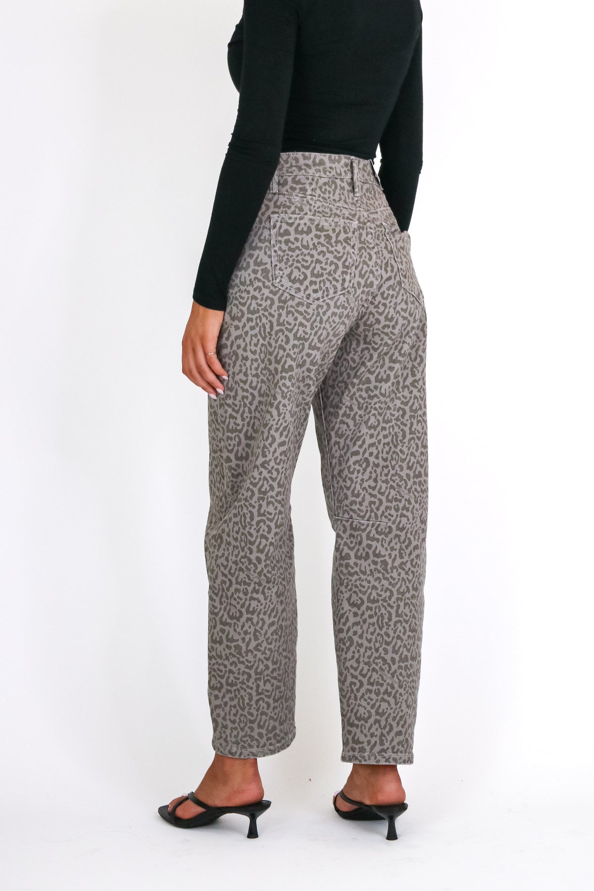Sculptline High Rise Tummy Tuck Animal Print Barrel Jeans - Madison and Mallory