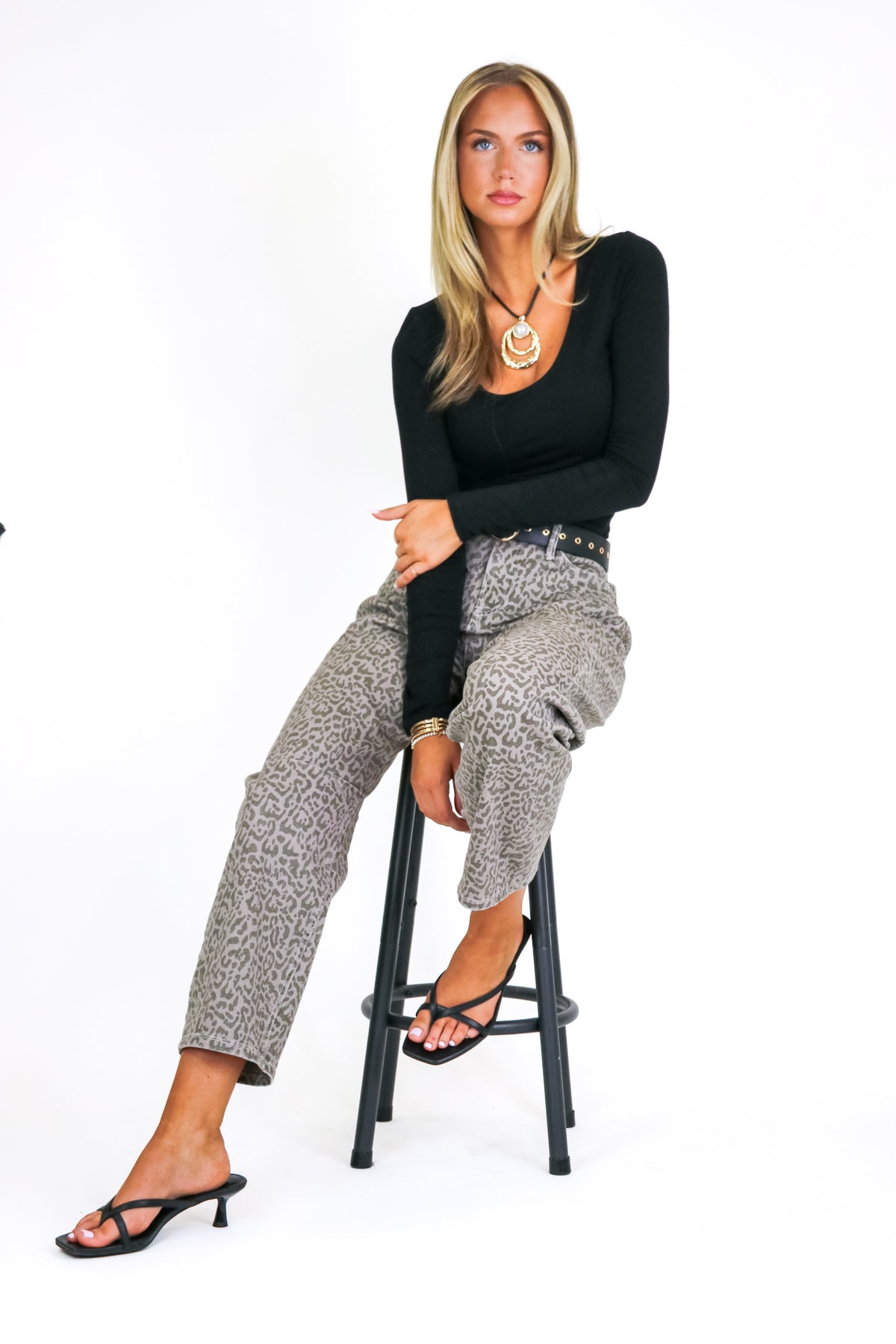 Sculptline High Rise Tummy Tuck Animal Print Barrel Jeans - Madison and Mallory