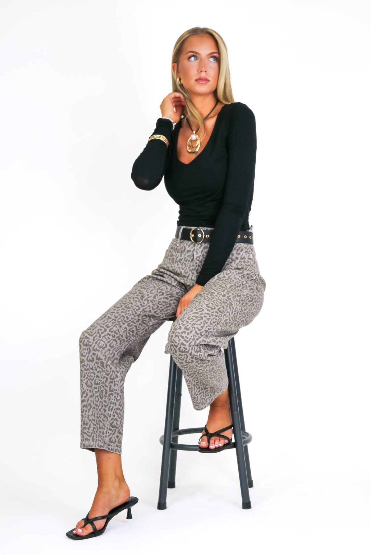 Sculptline High Rise Tummy Tuck Animal Print Barrel Jeans - Madison and Mallory