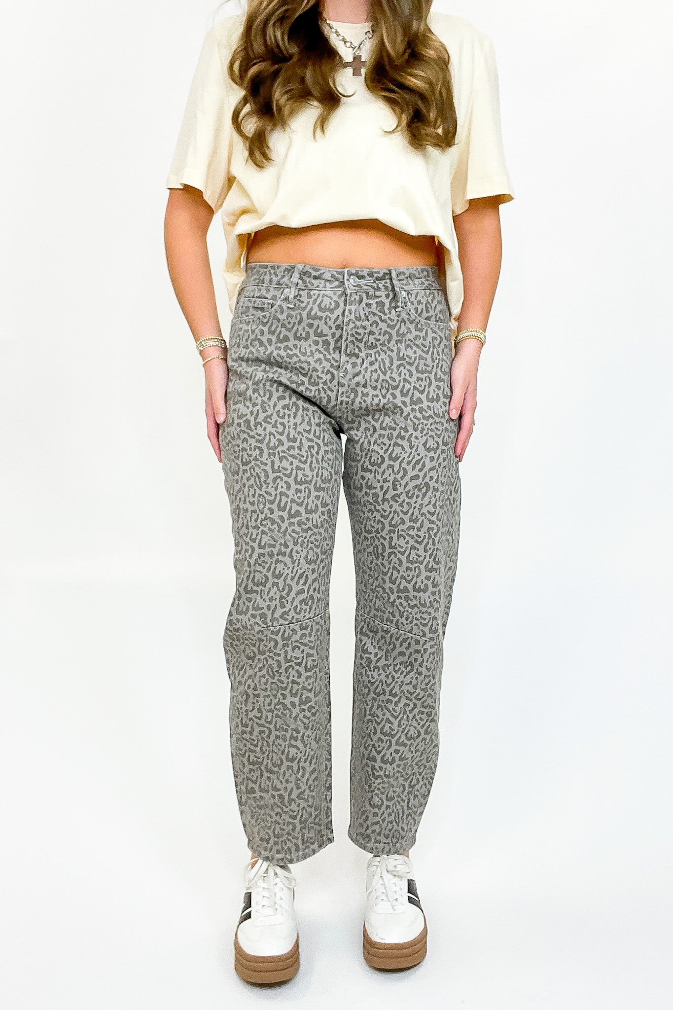 Sculptline High Rise Tummy Tuck Animal Print Barrel Jeans - Madison and Mallory