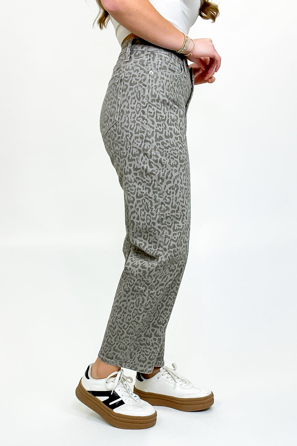 Sculptline High Rise Tummy Tuck Animal Print Barrel Jeans - Madison and Mallory